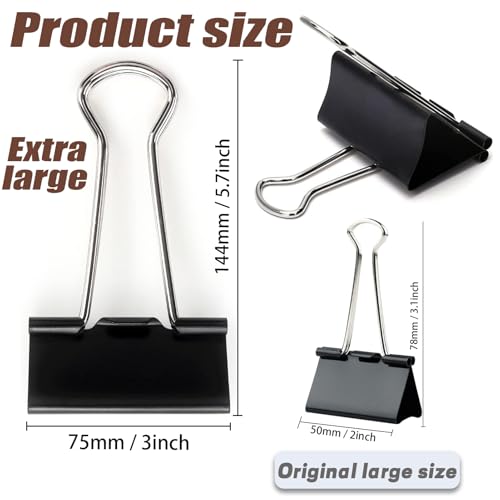 3 Inch Jumbo Binder Clips(36 Pack), Extra Large Binder Clips Heavy Duty Paper Clamps for Office and Home Supplies, Black