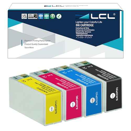 LCL Remanufactured SJIC22P Pigment Ink Cartridge Replacement for ColorWorks TM-C3500 TM-C3510 TM-C3520 C3500 C3510 C3520 Printer (4-Pack KCMY)