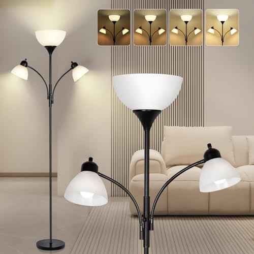 Floor Lamps for Living Room,Standing Lamp with Stepless Dimming, 3 Lights Adjustable Reading Lights, Morden Tall Lamps for Living Room, Bedroom, Office