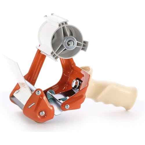 Heavy Duty Metal Frame Orange Packing Tape Dispenser 3 Inch Core with Special Ergonomic Handle, Tape Gun for Packing Boxes with Premium Tempered Steel Blade - for 3 inch Wide Roll