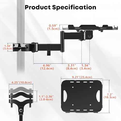 PUTORSEN Adjustable Pole Mount Printer Stand£¬Printer Pole Mount with 7.2x9.2 Inch Storage Tray for Thermal Printers, Full Motion Arm Holds 11 lbs, Fits 1.1-2.36 Inch Tube Diameters