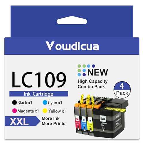 LC109XXL Super High Yield Ink Cartridges Replacement for Brother LC109 LC105 XXL Ink Cartridges for MFC-J6520DW MFC-J6720DW MFC-J6920DW Printer (4-Pack, 109BK 105C 105M 105Y)