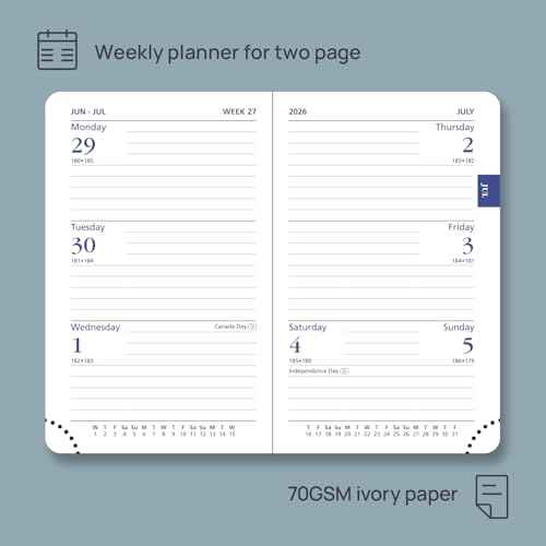 POPRUN 2026 Pocket Weekly Planner (Super Mini Size 3'' x 4.5'') 12 Months Compact Calendar for Purse, Two Pages Per Week with Monthly Overview, Soft Cover, Two Bookmark Ribbons - Black