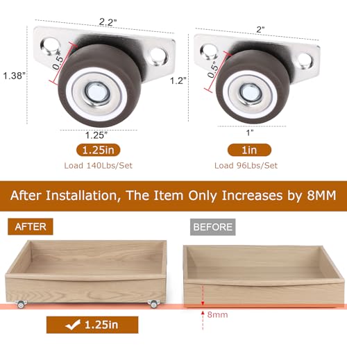 1.25" Side-Mount Caster Wheels, Mini Low-Profile Set of 4 by ZUOFANG