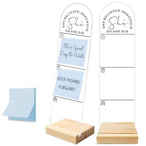 Believed Sticky Note Holder for Monitor - Acrylic Desk Organizer with Wooden Base & 100 Notes