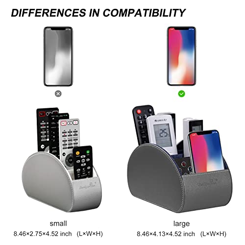 BONNY DODO Remote Control Holders Organizer Box with 5 Compartment PU Leather Multi-functional Office Desk Storage Caddy Store (Grey)