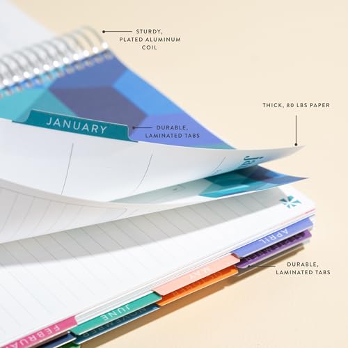 8.5x11 Coiled Monthly Planner (January 2026 - December 2026) - Bouquet classic cover, Hexagon theme, platinum coil