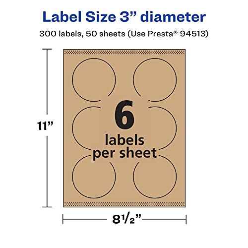 Avery Kraft Brown Round Labels, Sure Feed Technology, 3" Diameter, 300 Kraft Brown Labels, Print-to-The-Edge, Laser/Inkjet Printable