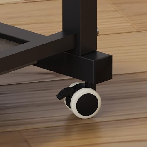 Overbed Table, Sofa Side Bedside C Table with Wheels, Hospital Bed Table Rolling Tray with Storage, Adjustable Height Mobile Computer Desk Laptop Table for Home Use with Hooks