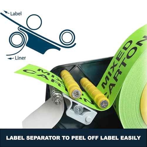 MDJ by Excell Manual Label Sticker Dispenser with 4 Suction Cups Base for Tabletop, Adjustable Holder for Multiple Rolls for Office, Home, School, Warehouse, Easy Peel Off, Fits up to 3" Wide Labels