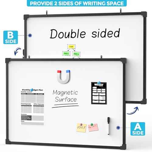 MaxGear 36x24 Inch Double-Sided Whiteboard, Large Dry Erase Board with Black Morden Aluminum Frame, Magnetic Surface, Professional Wall-Mountable White Board for Home, Office, School