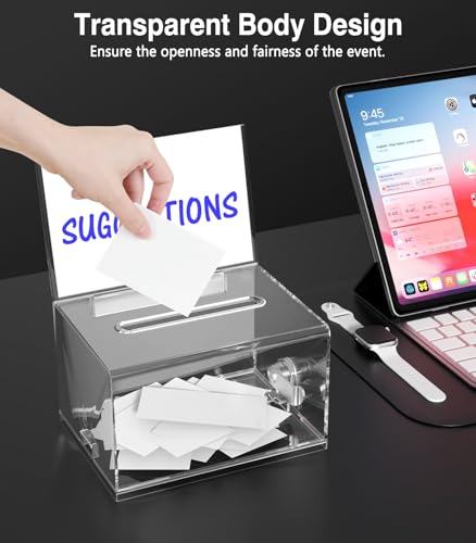 MoKo Clear Acrylic Donation Box with Lock & Sign Holder - Transparent
