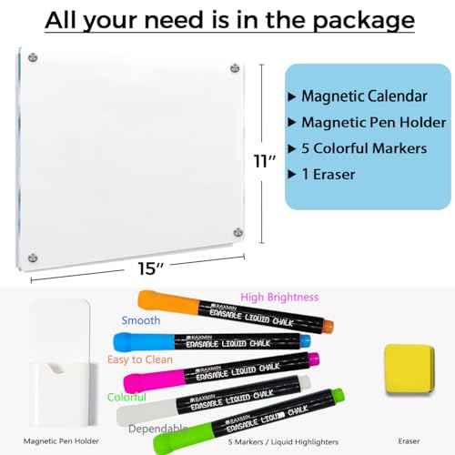 Acrylic Note Board Refrigerator Dry Erase Board Magnetic Clear 15¡±x11 Includes 4 Dry Erase Markers