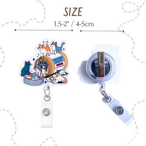 Cat Badge Reel Funny Nurse Cats Mom Lovers Retractable Clip Holder Happy Pills Booster Cute Nursing Vet Tech Technician Veterinary Pharmacy Mental Health RN Medical Worker Office Accessories Gifts