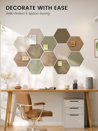 Fluxynara Linen Dusk Hexagon Felt Bulletin Board Tiles 12-Pack - Large, Pin & Adhesive Set