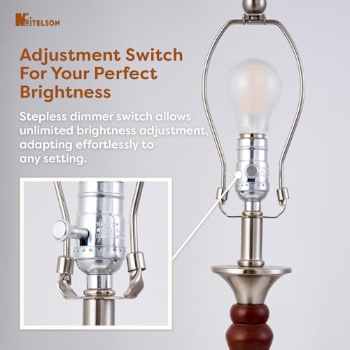 LED Floor Lamp, Mid Century Lamp with Drum Shade, Great Living Room D?cor, Rustic Retro Tall Lamp, Modern Standing Lamp for Bedroom and Office, Adjustable Lighting, Walnut Wood Finish