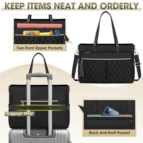 RAINSMORE Laptop Bag for Women 15.6Inch Teacher Tote Bag Work Bags for Women Nurse Bag Professional Laptop Tote Computer Messenger Laptop Briefcase Large Handbag for Office College Nursing, Black