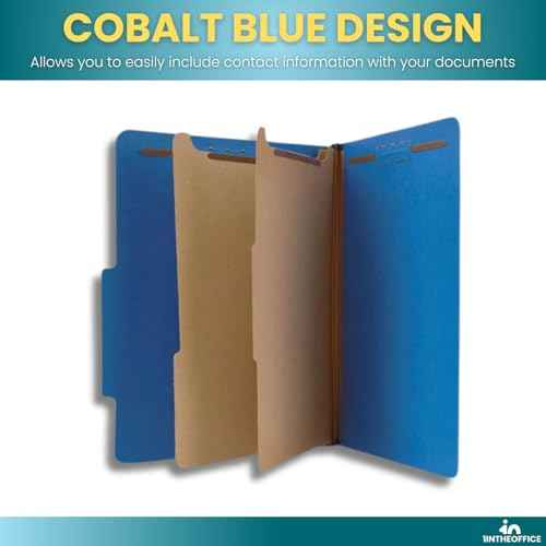 1InTheOffice Pressboard Classification Folders, Letter, 6 Section, Cobalt Blue, 10/Box, 2 Pack