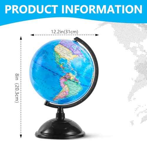 8 Inch World Globe with Stand Rotating Earth Spinning Globe for Kids Geography Classroom Education or Decorations (Blue)