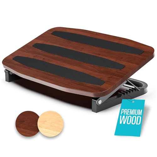 Adjustable Under-Desk Walnut Foot Rest - 7-Angle Ergonomic Foot Stool by COREMINDED