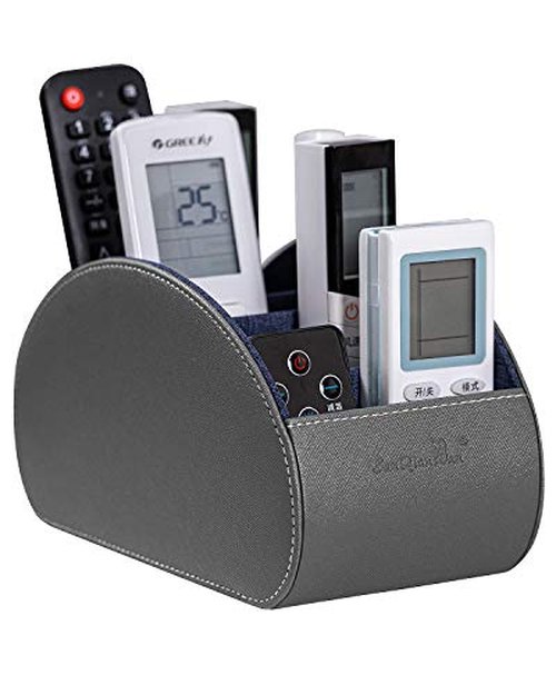 BONNY DODO Remote Control Holders Organizer Box with 5 Compartment PU Leather Multi-functional Office Desk Storage Caddy Store (Grey)