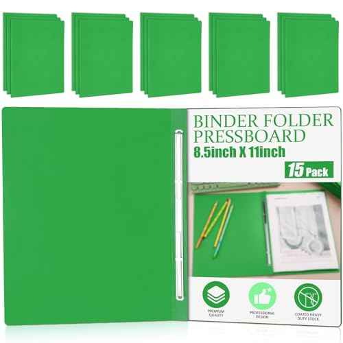 Zhanmai 15 Packs 8.5'' x 11'' Pressboard Report Covers, Metal Prong Fastener with Compressor, Letter Size 3'' Capacity Presentation Report Folder to Neatly Bind Reports, Proposals, Documents(Green)