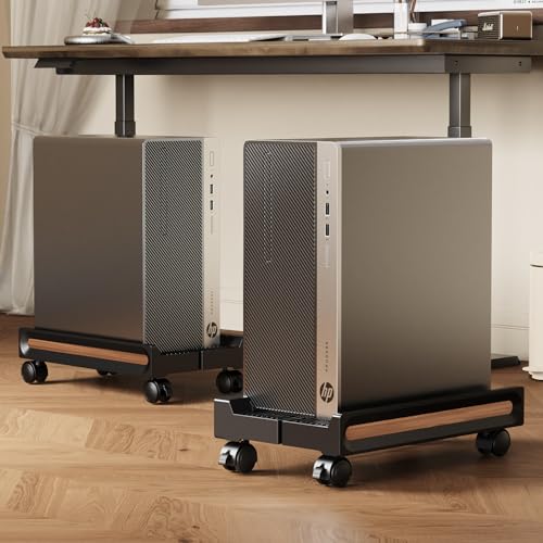 Fulkun Adjustable Mobile CPU Stand with Locking Wheels, Ventilated Computer Tower Cart