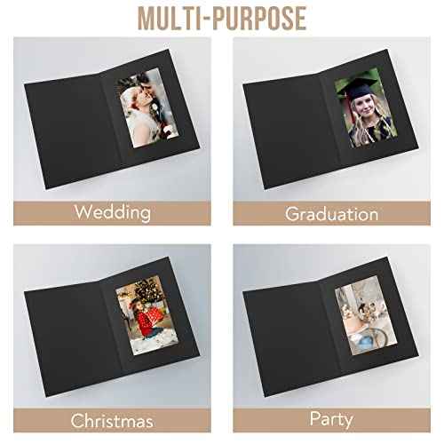 Golden State Art, Pack of 100, 4x6 Photo Folders, Cardboard Picture Frame, Paper Frame Cards, Greetings/Invitation Special Events: Graduation, Christmas, Wedding (Black)