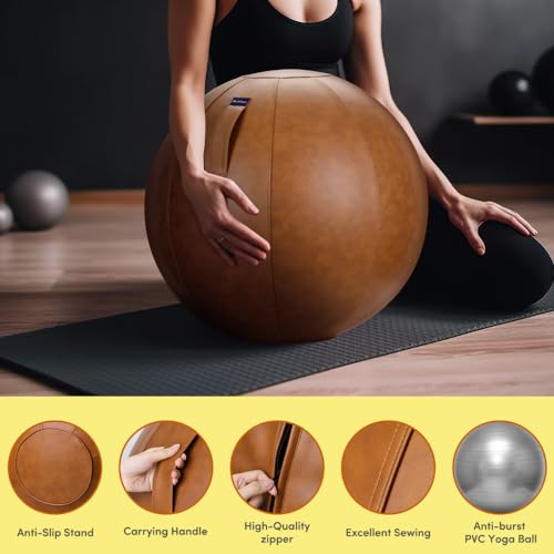 LifeSpan Fitness 25 Inch Yoga Exercise Ball Chair with Leather Comfort – Birthing Ball for Pregnancy & Office Balance