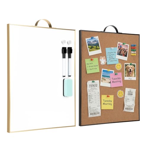 TSJ OFFICE Small Whiteboard & Corkboard Combo Set 24x16 Inch Wall Mount with Markers & Pins