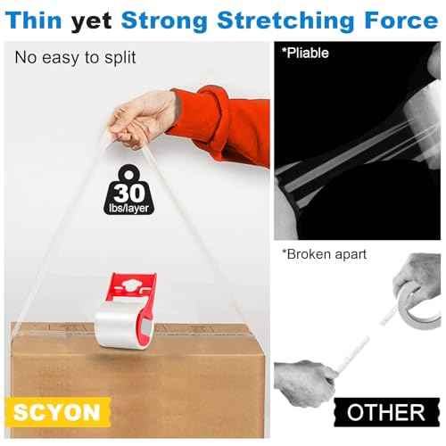 SCYON Heavy Duty Clear Packing Tape with Dispenser, 3 Shipping Tape Rolls, Noiseless Moving and Packaging Tape for Mailing, Boxing Supplies, 2 mil£¬1.88¡± x 22.2 yd