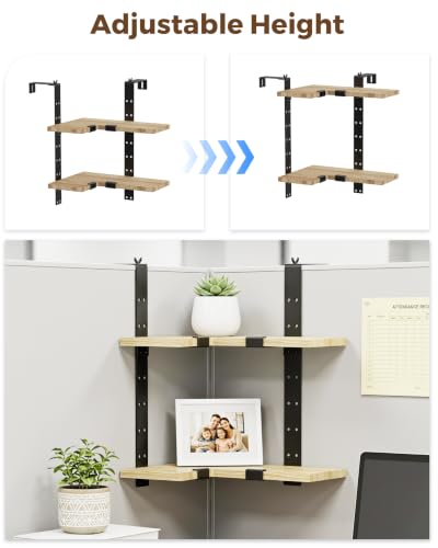 L-Shaped Wooden Cubicle Shelf - Adjustable Office Desk Organizer with Clamp