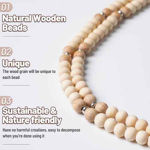 POPLOPP Lanyards for Id Badges for Women, Cute Teacher Lanyard with ID Holder and Retractable Badge Reel for Keys, Wooden Beaded Keychain Lanyard