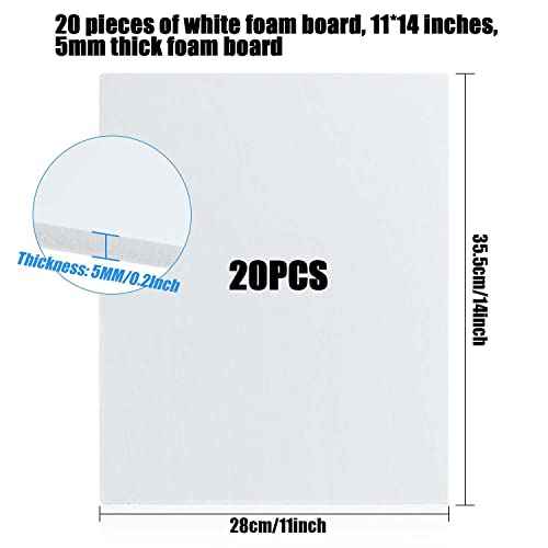 20Pcs White Foam Board 14 x 11 inch White Poster Board 3/16" Thick Foam Core Board White Foam Backing Boards for Crafts Poster Making Art Presentations