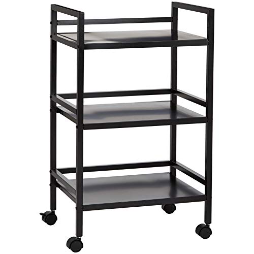 Amazon Basics 3-Tier Metal Rolling Utility Cart – Black, Mobile Storage Organizer