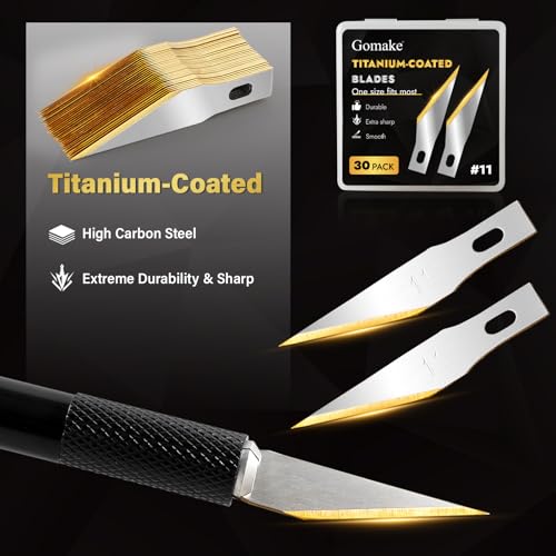 Gomake #11 Titanium Coated Exacto Knife Blades - 30 Pack for Precision Crafting
