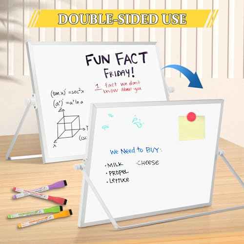 Dry Erase Magnetic White Board, 16" x 12" Double-Sided Desktop Whiteboard with Stand, Portable Small Whiteboard Set for Drawing, Office, Home, School