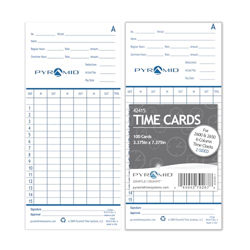 100 Pack Pyramid Time Systems Authentic Time Cards for 2500, 2600 Clocks