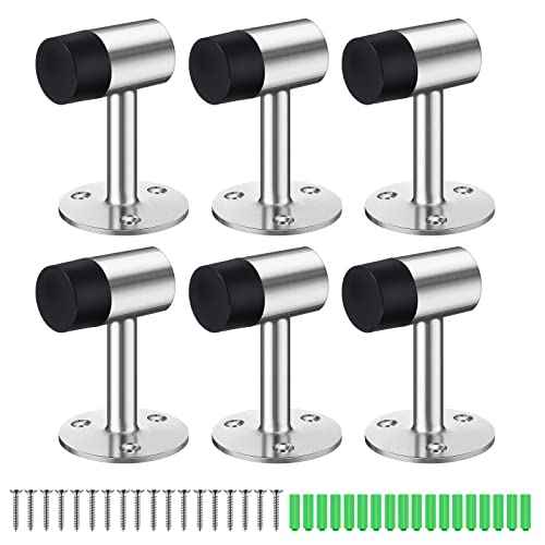 6 Pack Heavy Duty Floor Stopper for Door 3 Inch Stainless Steel Door Stoppers with Rubber Head Door Stops for Bottom of Door Brushed Gate Stopper Protector for Wall Floor Home Office School Supplies