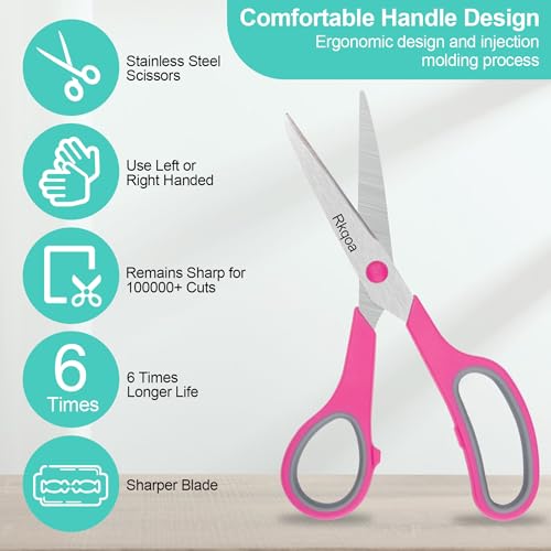 Multicolor 6 Pack 8" All-Purpose Comfort-Grip Scissors for Office & Crafting