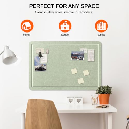 MAXECHO Sage Green Felt Bulletin Board 27x18 Inch with Adhesive Tabs & Pushpins