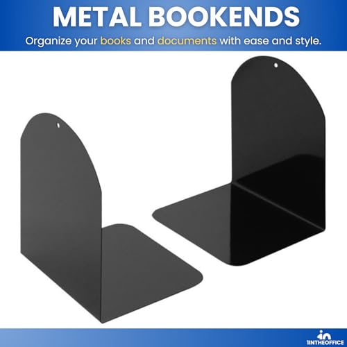 Magnetic Metal Bookends for Shelves 6 x 5 x 7 inches — Black, Pack of 4 (Variation 4)
