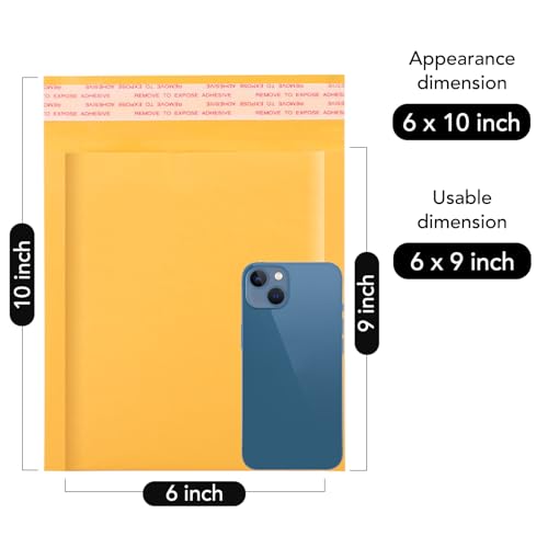 Fuxury Yellow 6x10 Inch Kraft Bubble Mailers 100 Pack Self-Seal Padded Envelopes