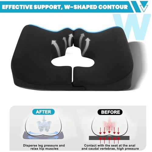4.5" Donut Pillow for Tailbone Pain, 100% Memory Foam Bedsore Pressure Relief Pillow, Thick Anti Bedsore Cushion - T Shaped Opening Tailbone Pillow - Dark Grey