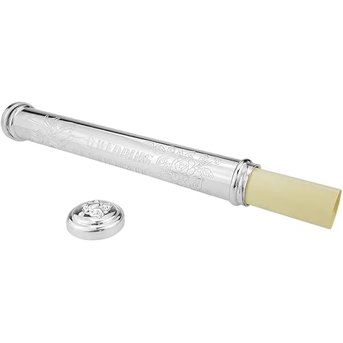 Marriage Certificate Holder and Base Set, Silver-Plated Zinc Alloy Wedding Certificates Holder with Stand Certificate Storage Tube Certificate Collection Tube Anniversary Gift Newlywed Gift