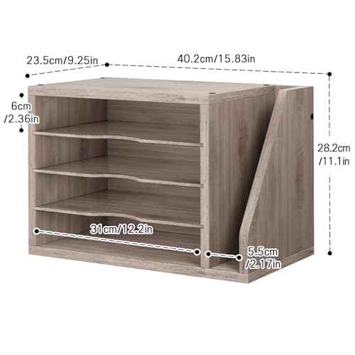 File Organizer Desktop, Wood Desk Organizer with 3 Adjustable Shelves, Mail Paper Sorter for Office, Home, File Holders for Envelopes, Mail Supplies or Magazines, Greige