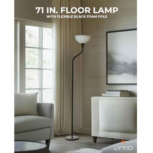 LYTIO Floor Lamps for Living Room, 71-Inch, 150W Incandescent Shade Cup for Warm Light, 3-Way Rotary Switch for Ease of Use, Satin Nickel Base