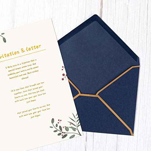 50 Pack Navy Blue A4 Envelopes 4x6 Self-Adhesive V Flap Envelopes with Gold Border for Office, Greeting Card, Wedding, Graduation, Baby Shower, Parties, Invitations (4.25x6.25 inches)