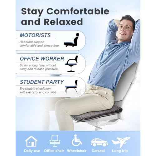 Upgrade Cooling Gel Car Seat Cushion for Pressure Relief Long Sitting, Large & Thicker Gel Cushion for Wheelchair, Breathable Office Chair Pads for Car Seat Driver, Waterproof Cooling Cover[Black]