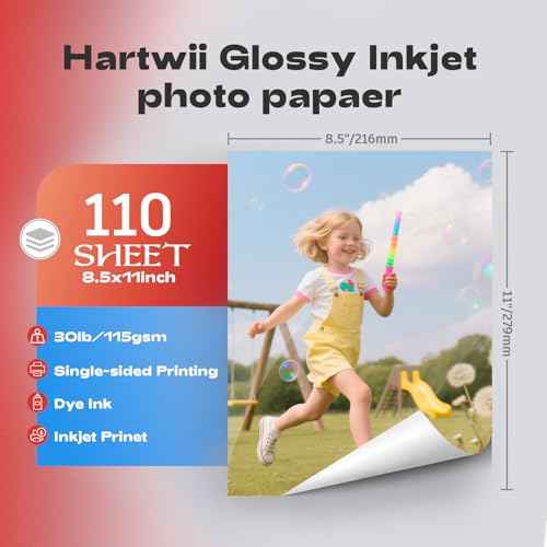 Glossy Thin Inkjet Paper 8.5x11 Inches, 110 Sheets brochure paper, 115gsm Photo Paper for Inkjet Printer with Dye Ink for Custom Chip Bag Party Favors